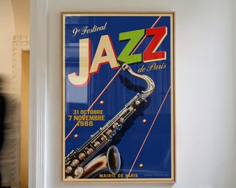 Plakat jazzowy w stylu vintage, koncert saksofonowy w Paryżu, wydruk artystyczny