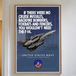 Póster vintage del F-14 Tomcat, arte de pared – Lámina de arte de aviación militar – Decoración de avión de combate de la Armada de EE. UU. – Regalo para portaaviones – Fuerza Aérea retro