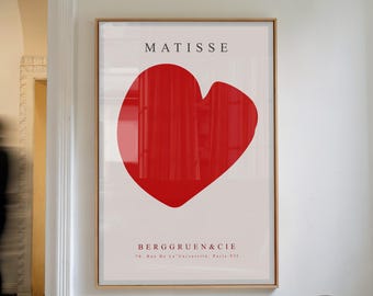 Herz, Henri Matisse inspiriertes minimalistisches Plakat, rotes Herzwandkunst, moderner abstrakter Druck, Malerei,
