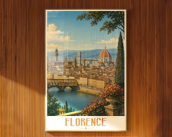 Florencja Włochy Ilustrowany plakat Vintage Podróż Sztuka Ścienna Wystrój Toskanii