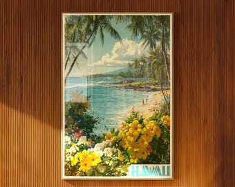 Plakat Vintage Hawaje Tropikalna Plaża Ścienna