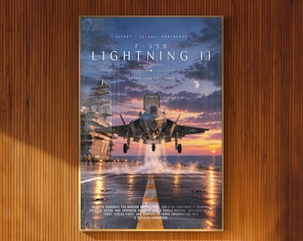 F-35B Illustrated Poster Vertical Takeoff Aircraft Carrier Sunset Aviation Art