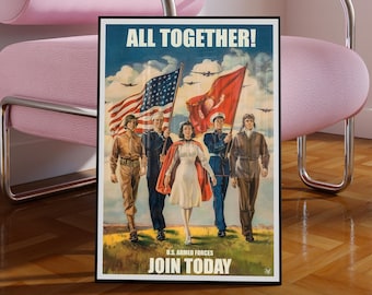 Vintage Tweede Wereldoorlog propagandaposter - WWII Collectible, Vintage WWII, strijdkrachten, propagandakunst, poster, Tweede Wereldoorlog, militaire kunst