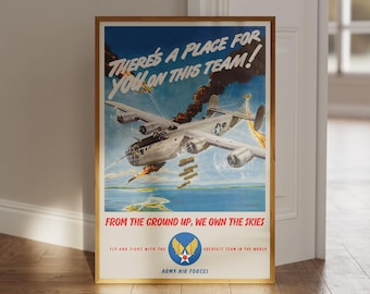 Póster de las Fuerzas Aéreas del Ejército de la Segunda Guerra Mundial: arte de aviación militar vintage, decoración de aeronaves, impresión histórica del Cuerpo Aéreo del Ejército, regalo para pilotos, arte mural de aviones de guerra
