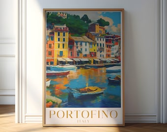 Dipinto di Portofino, Italia: poster di viaggio sulla Riviera italiana (download digitale)