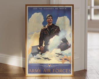 Póster de las Fuerzas Aéreas del Ejército de la Segunda Guerra Mundial: arte de aviación militar vintage, impresión de bombarderos, decoración histórica de guerra