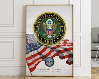 United States Army wall art with American Flag | US Army wall art, military poster, patriotic decor | gift