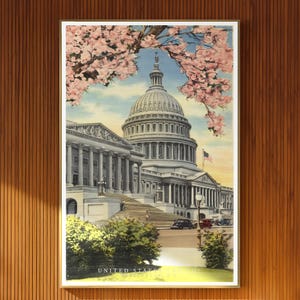 ヴィンテージの米国議会議事堂のアートワーク、壁掛けアート、ワシントンDC、アメリカ合衆国