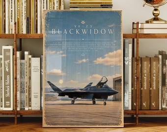 YF-23 Black Widow Illustrated Poster Stealth Prototype on Runway Aviation Art