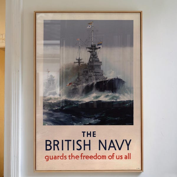 Retro British Navy Art Print - WWII Naval Propaganda Decor - History Gift Digital Download