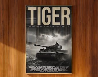 Tygrys I ilustrowany plakat vintage tank military history wall art decor