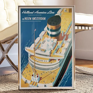 Vintage - Holland America Line Ausstellungsplakat - New York - Transatlantik - Hafen - Dampfer - Reise - Tourismus - Kunstdruck