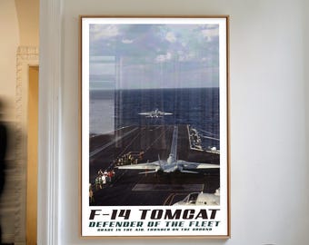 Plakat z lotniskowcem F-14 Tomcat, grafika ścienna lotnictwa morskiego, wydruk startowy myśliwca na pokładzie, dekoracja lotnictwa wojskowego, plakat z odrzutowcem marynarki wojennej