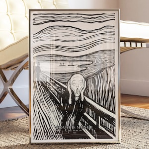 The Scream by Edvard Munch 1895 Expressionism Black White Wall Art Famous Masterpiece Poster