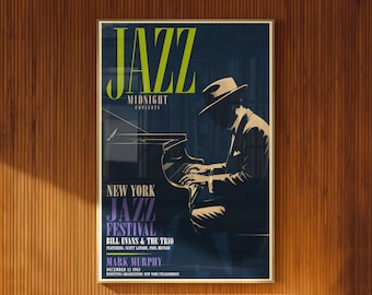 Plakat z nowojorskim pianistą jazzowym w stylu vintage, do druku na ścianie