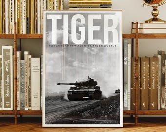 Unique Vintage WWII Tiger-I Tank Poster – Vintage Military Art, Tank, Panzer, Decor, Army, History Print, Gift, World War II Wall Art
