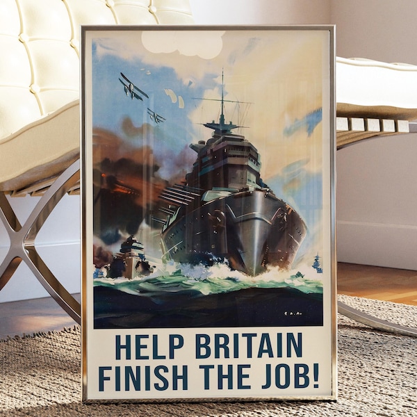 WWII British Navy Wall Art – Royal Navy Warship Propaganda Poster – Vintage World War 2 Military Print – UK Naval Digital Download