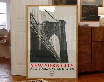 Brooklyn Bridge New York City Poster, Svartvitt fototryck, Minimalistisk NYC Landmärke Väggkonst