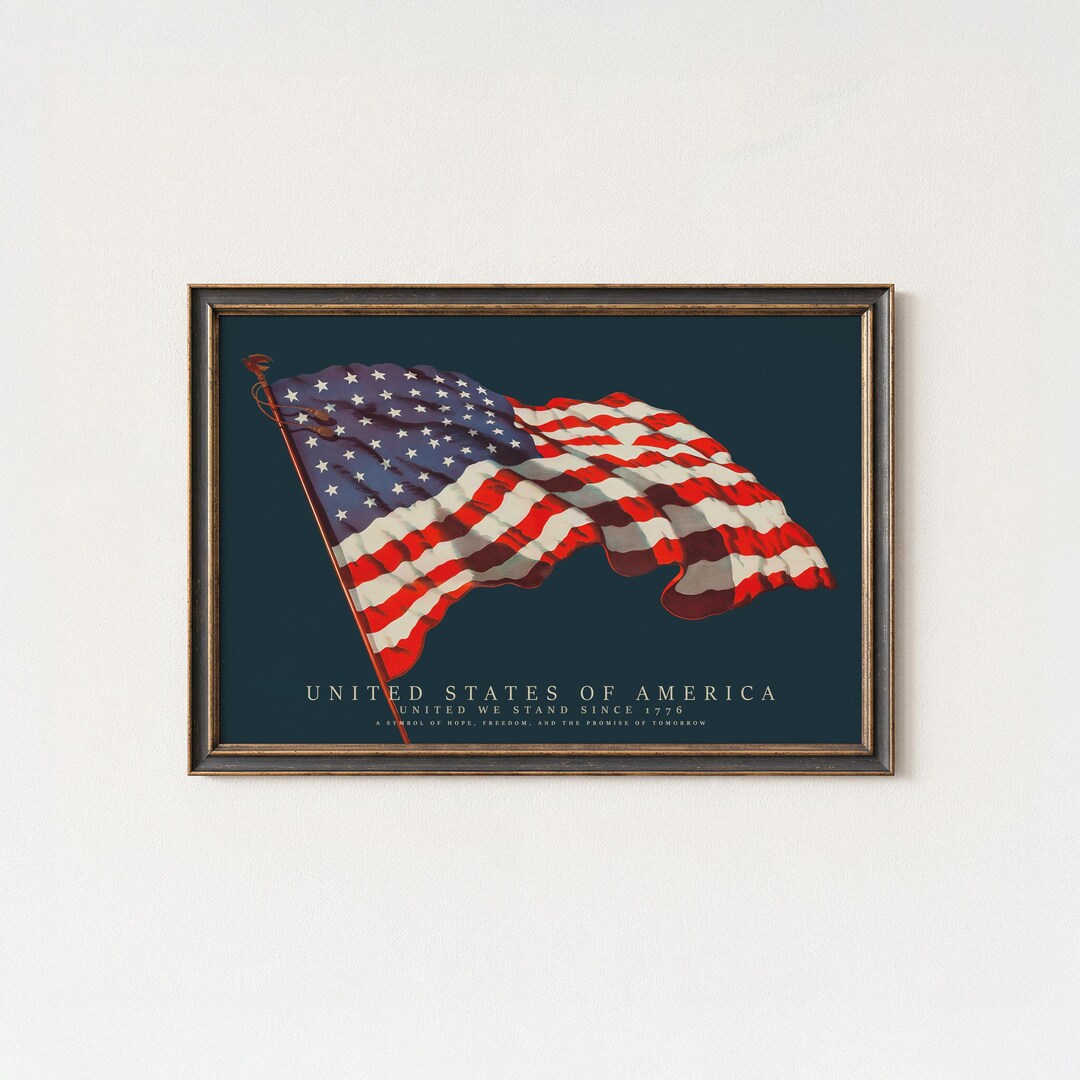 Vintage American Flag Wall Art | USA Flag Poster | Patriotic Home Decor ...