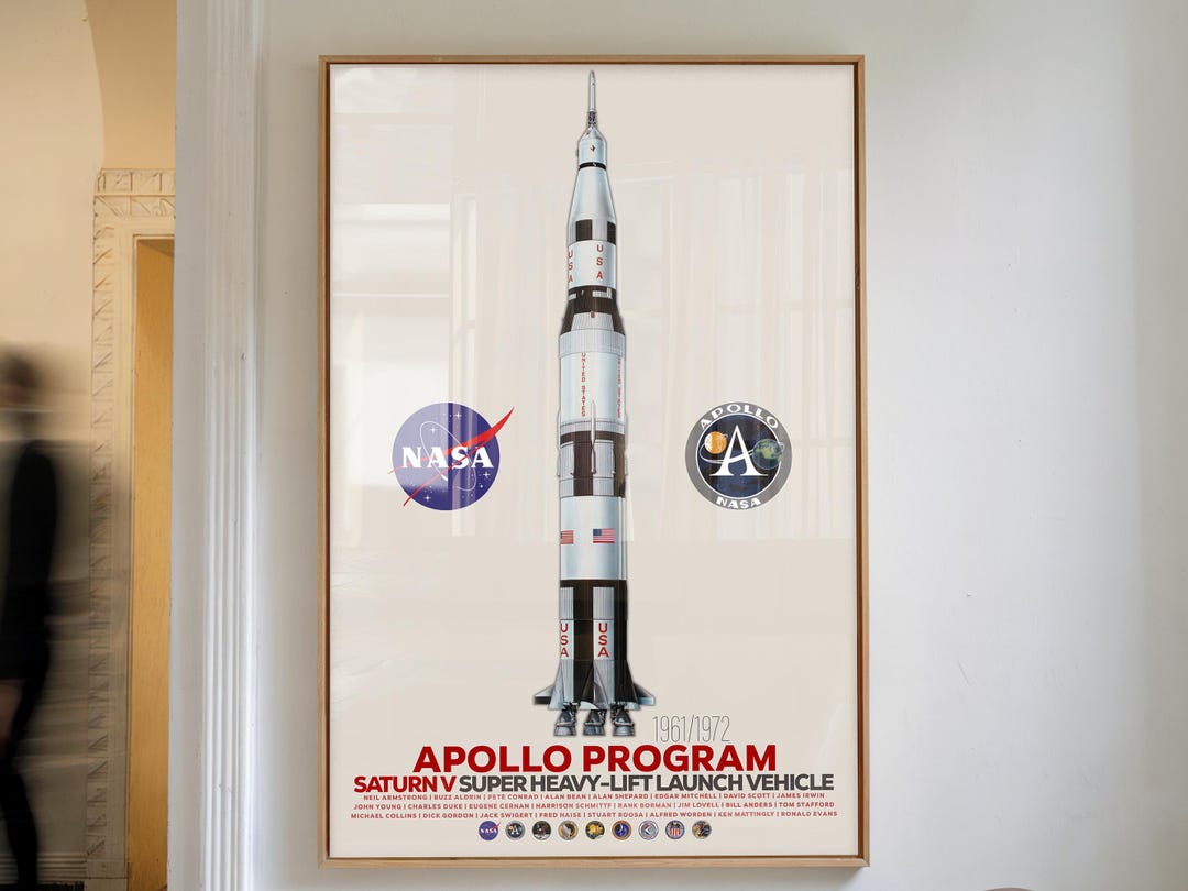 Apollo Program Posters Apollo Program Poster, Saturn V Rocket Blueprint, Space Race History ...