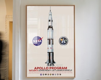 Affiche du programme Apollo, plan de la fusée Saturn V, impression de l'histoire de la course à l'espace, cadeau d'astronaute vintage, déco homme des cavernes