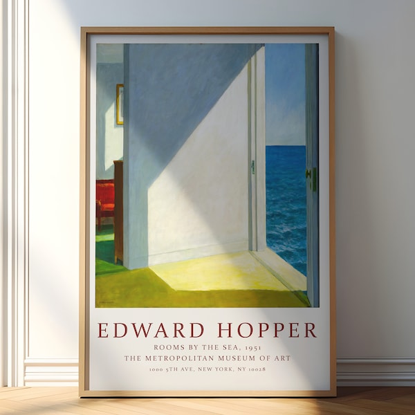Edward Hopper, affiche d'exposition, chambres en bord de mer, décoration d'art murale, réalisme, architecture, paysage, idée cadeau, minimalisme, affiche tendance
