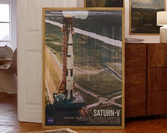アポロ 11 号打ち上げポスター、月面着陸、NASA サターン 5、サターン