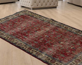 Brown & Beige Oushak Turkish Vintage Rug, Handknotted Bohemian Carpet, Rectangle Area Decorative Wool Rug, Oriental Rug 6.92 ft x 3.84 ft