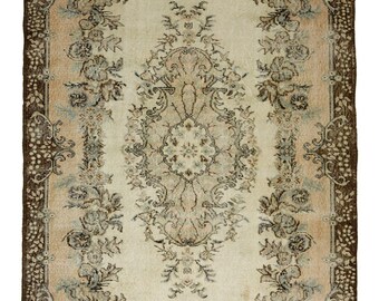 Vintage Turks Oushak-tapijt 6 x 9 handgeweven wollen medaillon vloerbedekking vloerbedekking