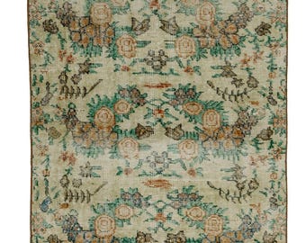 Vintage Turkish Oushak Wool Rug 7x3 ft Hand-Knotted Geometric Medallion Area Rug