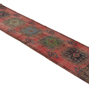 Vintage Turkish Runner Rug – Handwoven Wool Kilim 367x88 cm (12.04x2.88 ft) – Tribal Boho Decor