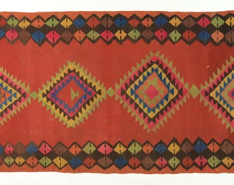Handmade Turkish Bohemian Kilim Rug: Vibrant Home Decor for Living Spaces (11x5)