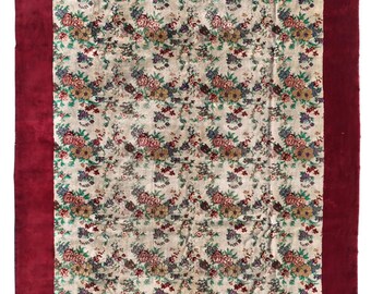 Vintage 384x 273 cm Handgeknüpfter Oushak-Teppich - 100% Wolle, 60 Jahre Alt, Traditionelle Muster in Satten Blautönen