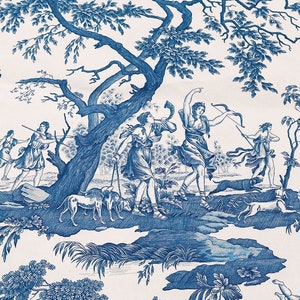 Paar blauwe toile de jouy Franse gordijnen - 2 toile de jouy Franse gordijnen
