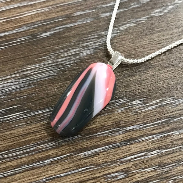 Pink White & Gray Fused Glass Pendant, Statement Pendant, Mother of Bride Jewelry, Bridal Gift, Elegant Jewelry, Bridesmaid Necklaces