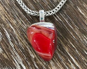 Red & Silver Dichroic Fused Glass Pendant, Fused Glass Jewelry, Minimalist Pendant, Glass Art Jewelry, Unique Glass Jewelry Gifts