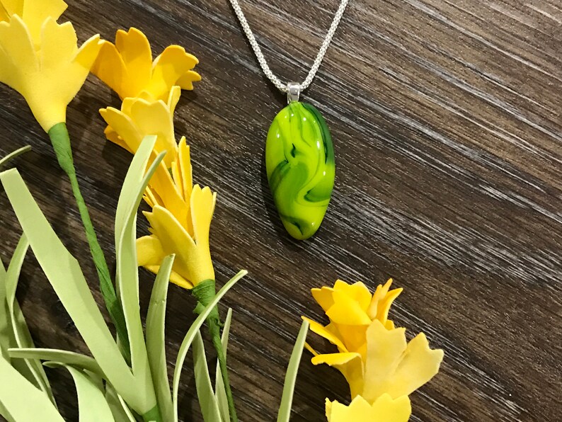 Dichroic Glass Art Jewelry Minimalist Pendant Glass Point Pendant Summer Jewelry Yellow /& Green Fused Glass Pendant Tribal Pendant