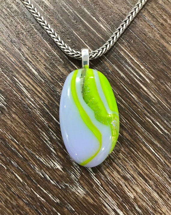 Lime Green & Light Purple Fused Glass Pendant Glass Pendant | Etsy