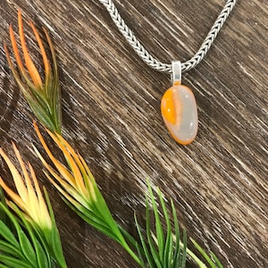 Orange & Gray Dichroic Fused Glass Pendant, Multicolored Pendant, Jewelry Accessory, Glass Art Pendant, Minimal Jewelry, Dainty Pendant