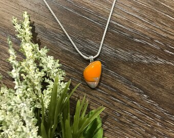 Orange Dichroic Fused Glass Pendant, Sterling Silver Bail