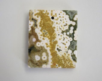 Ocean Jasper, orbicular Jasper, yellow, white, gray, rectangle, pendant, 35 x 29 x 6 mm, natural healing gemstone, 1 piece