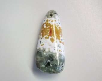 Ocean Jasper, orbicular Jasper, druzy, yellow, white, gray, pendant, 50 x 31 x 8 mm, natural healing gemstone, 1 piece