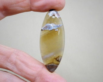 Mexican Crazy Lace Agate, semi-translucent marquise pendant, beige, brown, 49 x 18 x6 mm, natural healing gemstone, 1 piece