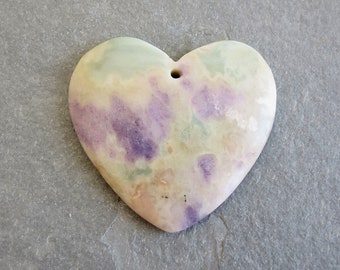 Natural Purple Lace Jasper, heart pendant, pale green, lilac, beige, 40 x 37 x 6 mm,  natural healing gemstone, 1 piece