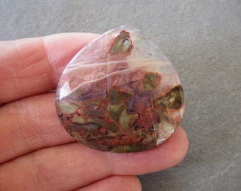 Brecciated Jasper, multicolor pendant, semi-translucent, green and brown inclusions, 40 x 40 x 7 mm,  natural healing gemstone, 1 piece