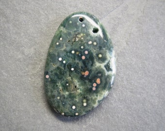 Ocean Jasper, orbicular Jasper, dark green with pink dots, green pendant, 42 x 28 x 6 mm, natural healing gemstone, 1 piece