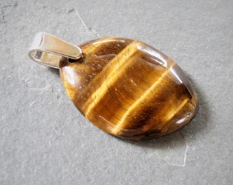 Tiger Eye, shimmering marquise pendant, 34 x 25 x 6 mm, sterling silver bail, natural healing gemstone, 1 piece