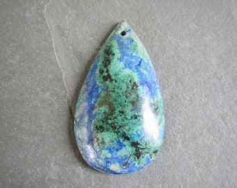Lapis and Chrysocolla, soft blue and green drill pendant, 47 x 26 x 8 mm teardrop, natural healing gemstone, 1 piece