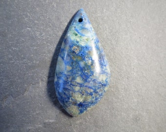 Lapis and Chrysocolla, soft blue and green drill pendant, 42 x 21 x 7 mm, teardrop, natural healing gemstone, 1 piece