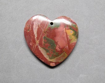 Cherry Red Creek Picasso Jasper, Heart pendant, 46 x 44 x 6 mm,  natural healing gemstone, 1 piece